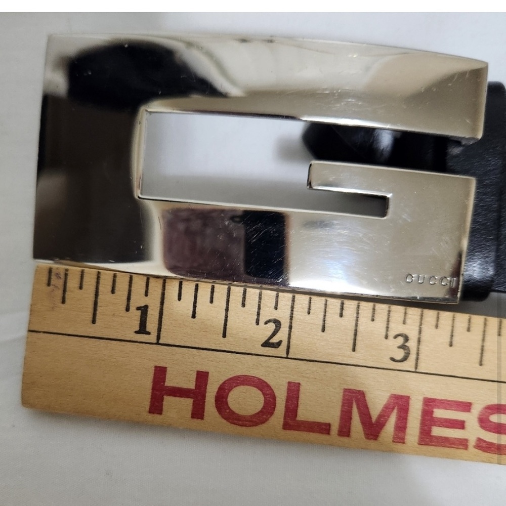 Vintage Gucci Black/Silver Leather Belt - Picture 4 of 7